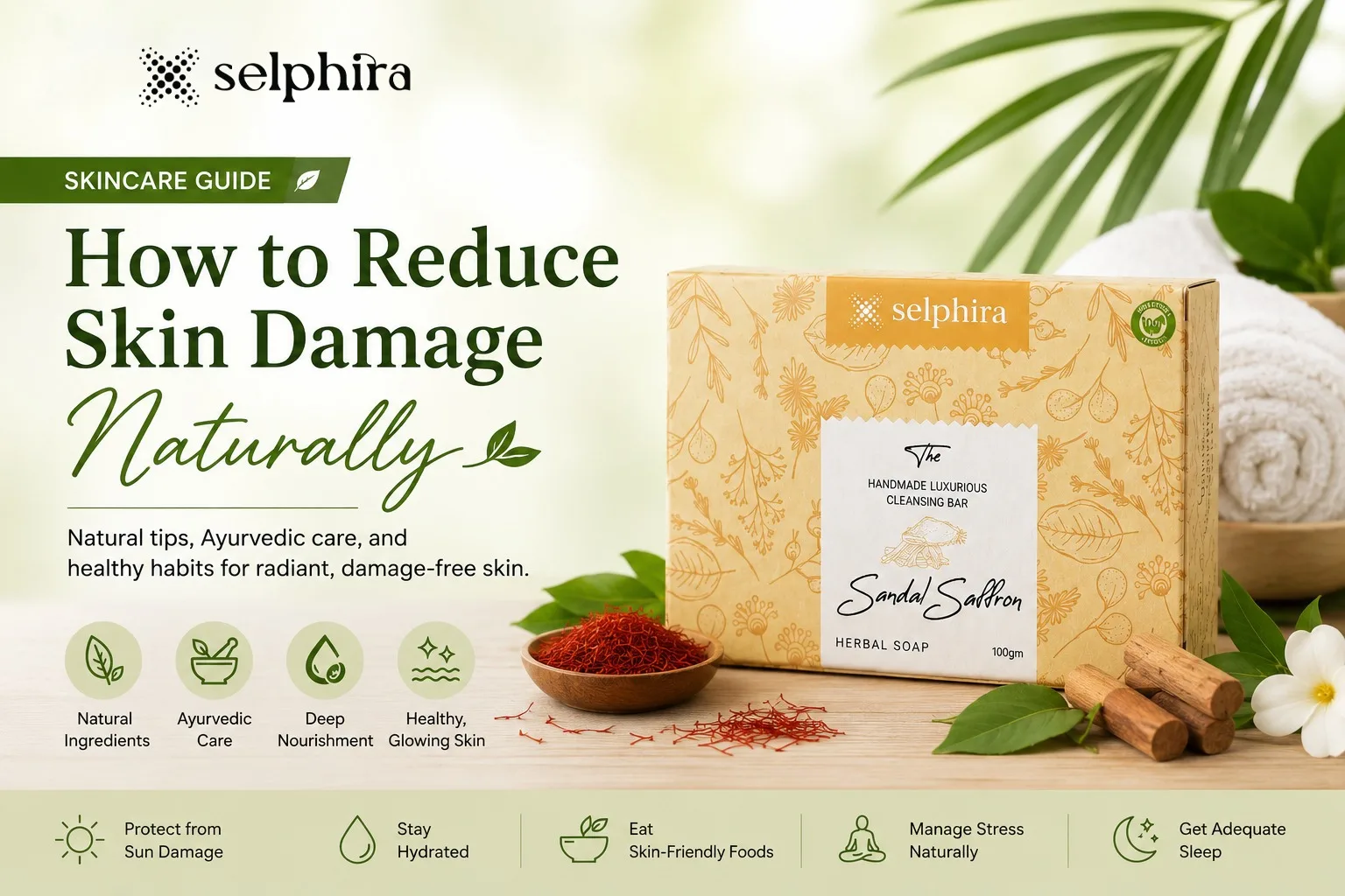 Selphira Sandal Saffron Herbal Soap with Ayurvedic ingredients for natural skin damage repair and healthy glowing skin