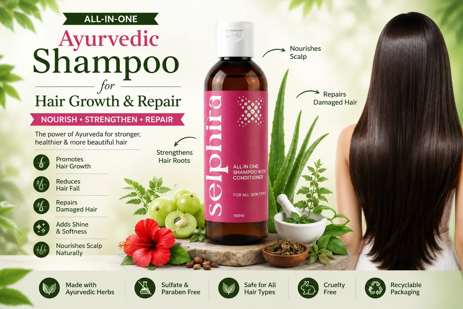 Selphira Ayurvedic Shampoo for Hair Growth and Repair with Conditioner for Strong, Healthy Hair