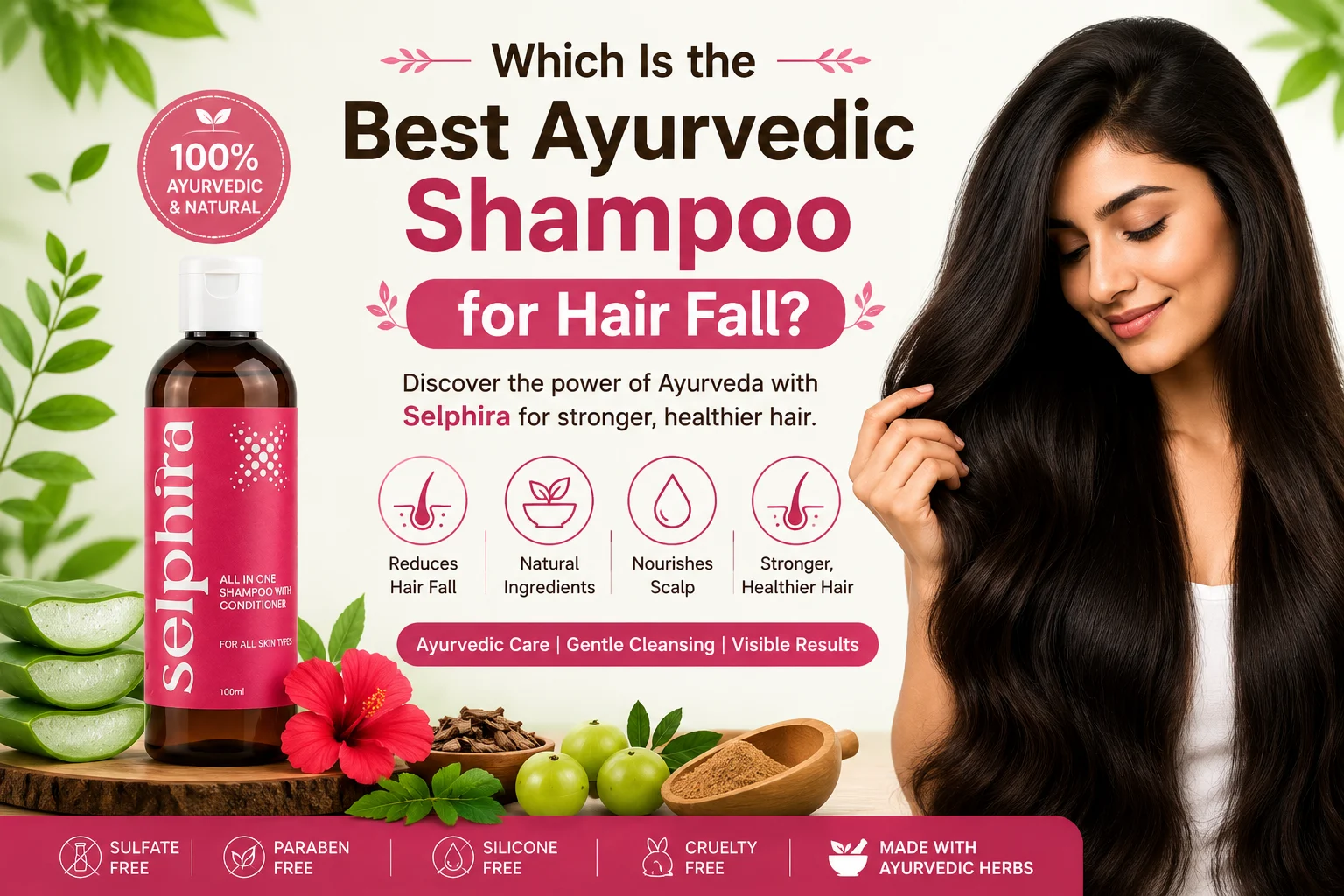 Best Ayurvedic Shampoo for Hair Fall by Selphira with natural Ayurvedic ingredients for stronger, healthier, and thicker hair