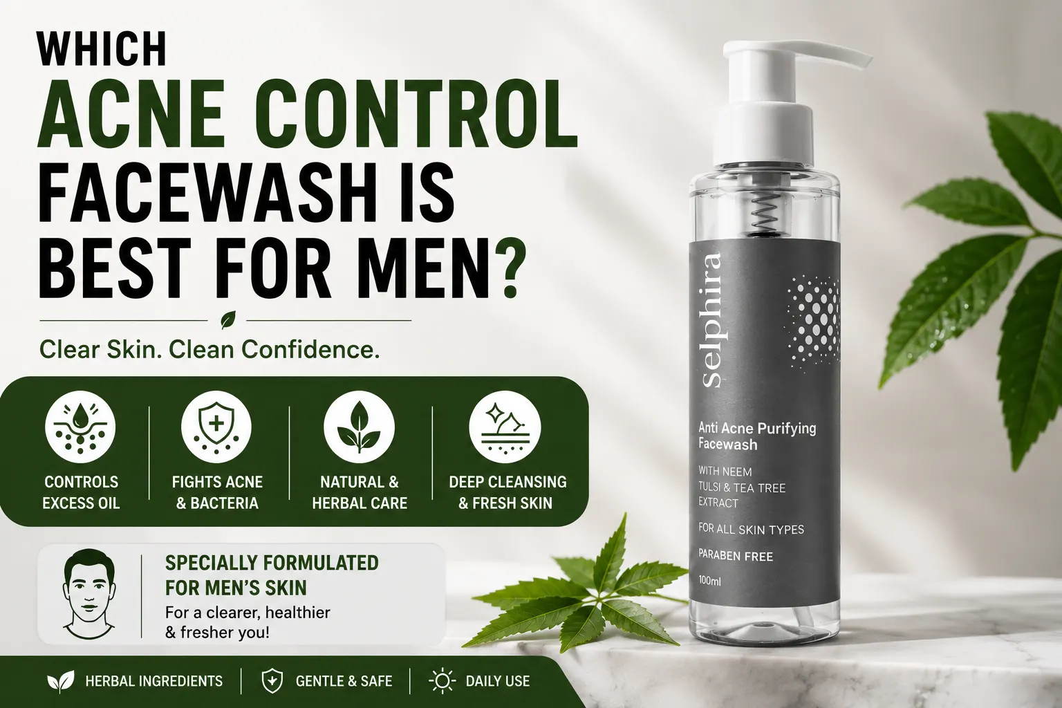 Man using Acne Control Facewash for oily and acne-prone skin with herbal ingredients for clear and healthy skin